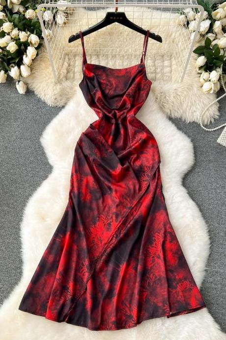 Elegant Red Satin Cowl Neck Cocktail Dress