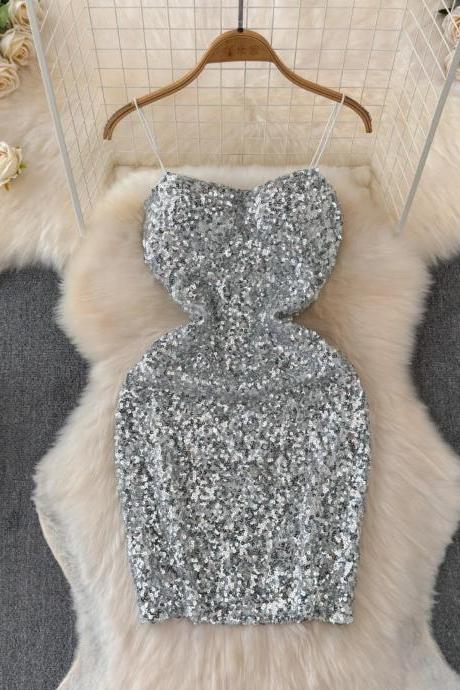 Sparkly Strapless Silver Sequin Party Dress For Women