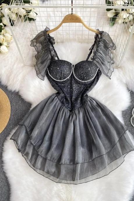 Womens Glitter Bustier Top With Ruffle Tulle Skirt