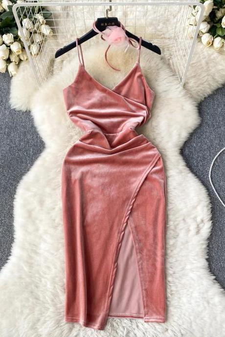 Elegant Satin Cowl Neck Midi Slip Dress Pink