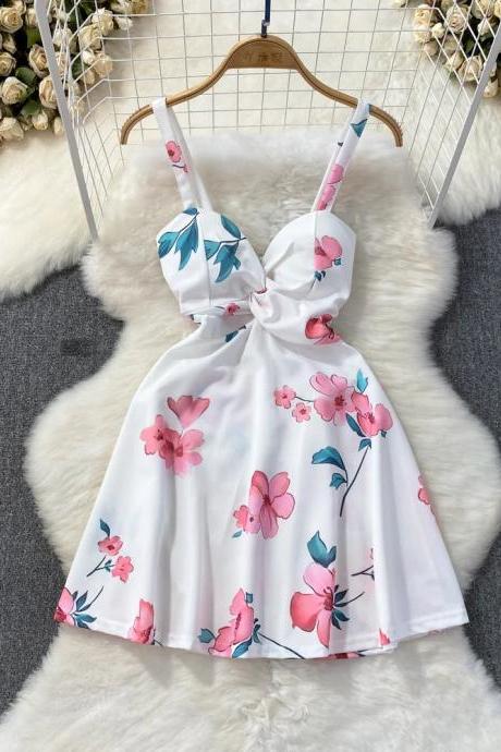 Floral Print Bowknot Summer Dress Sleeveless A-line Skirt