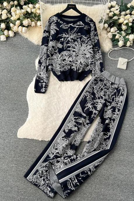 Womens Floral Print Sweatshirt And Joggers Set Casual