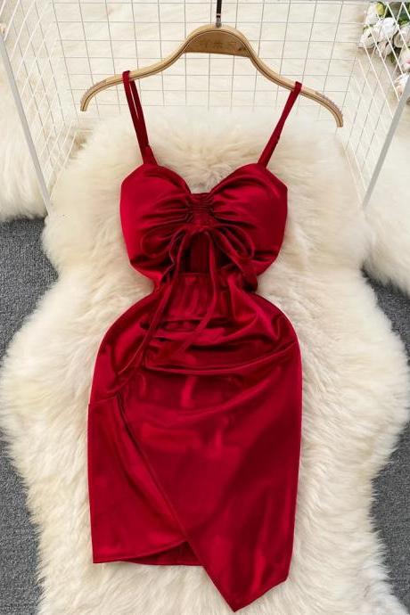 Elegant Red Satin Bow-knot Sleeveless Mini Dress