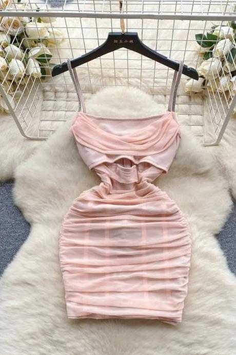 Elegant Peach Draped Cowl Neck Sleeveless Bodysuit