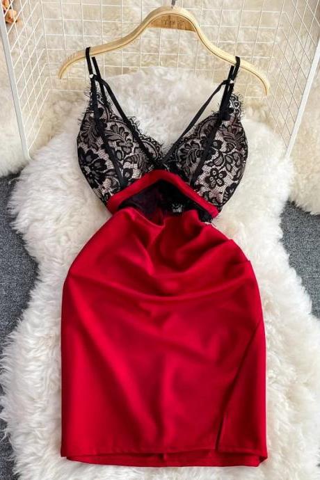 Elegant Red Satin And Lace Camisole Top Lingerie