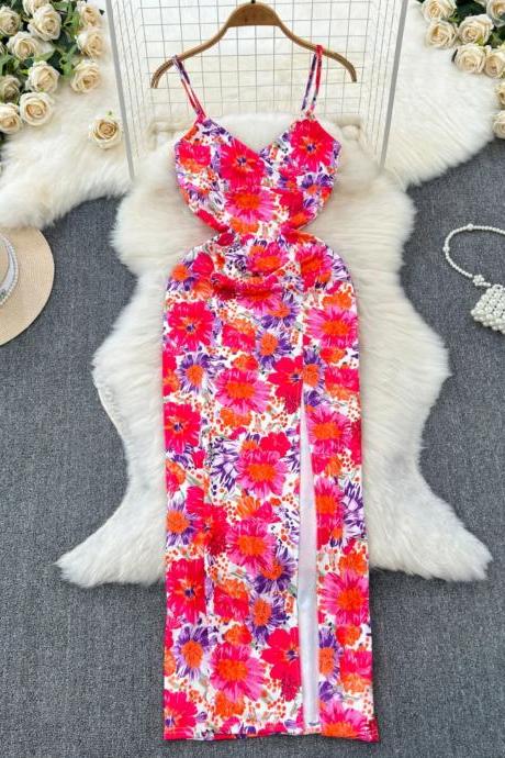 Womens Floral Print Summer Sleeveless Jumpsuit With Pockets