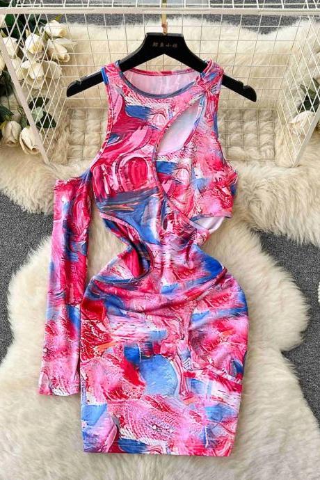Womens Sleeveless Abstract Print Bodycon Mini Dress