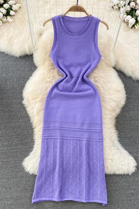 Womens Sleeveless Knitted Midi Dress In Lavender