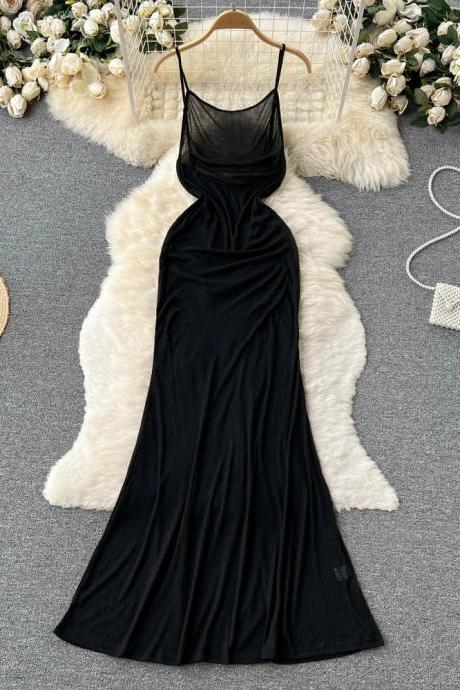 Elegant Black Satin Halter Neck Maxi Dress