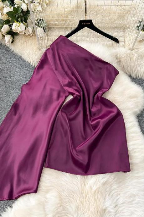 Elegant Satin Midi Skirt In Deep Plum Color