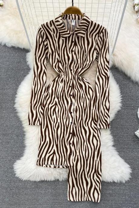 Womens Long Sleeve Zebra Print Shirt Dress