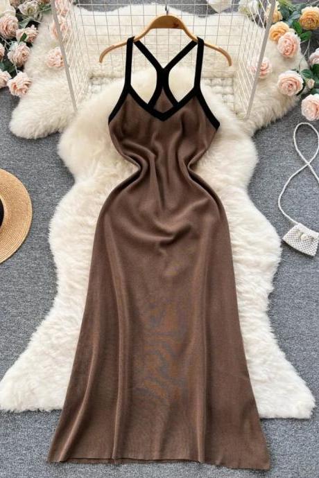 Elegant Chocolate Brown Satin Slip Midi Dress