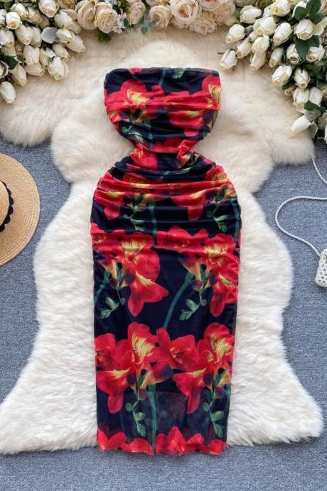 Womens Floral Print Summer Beach Sarong Wrap Skirt