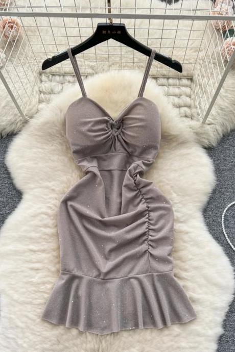Womens Sparkling Grey Peplum Dress With Sweetheart Neckline