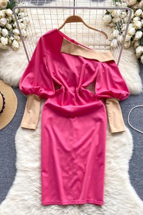 Elegant Off-shoulder Satin Pink Cocktail Dress For Women