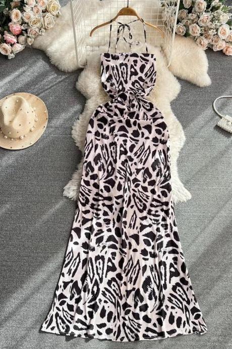 Womens Strapless Leopard Print Maxi Dress With Pockets
