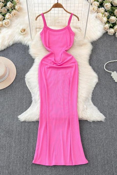 Elegant Pink Sleeveless Maxi Dress For Summer Evenings