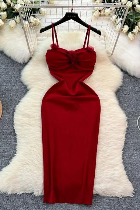Elegant Red Satin Cocktail Dress With Front Knot