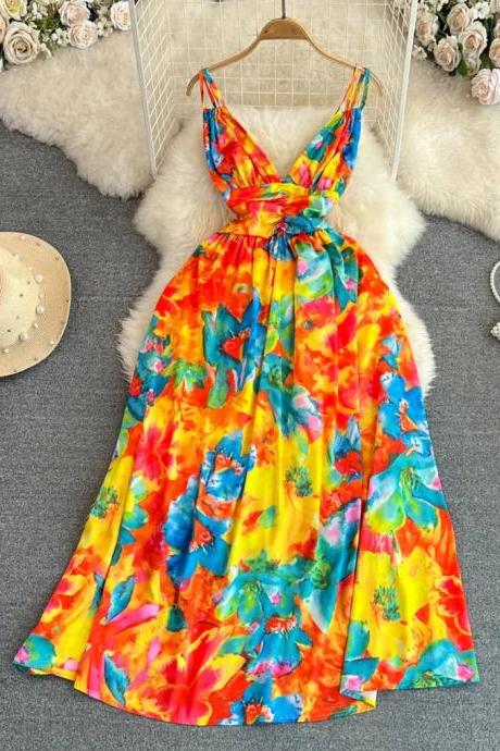 Womens Tropical Floral Print Summer Maxi Dress Sundress