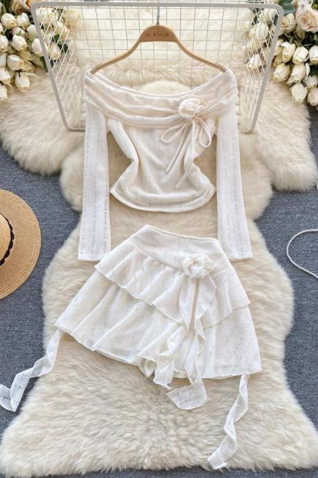 Off-Shoulder White Crop Top and High-Waist Skirt Set