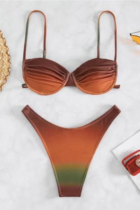 Womens Ombre Underwire Bikini Set Two-piece Swimsuit