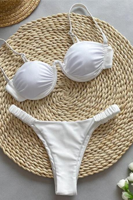 Classic White Bikini Set Womens Summer Beachwear Swimwear