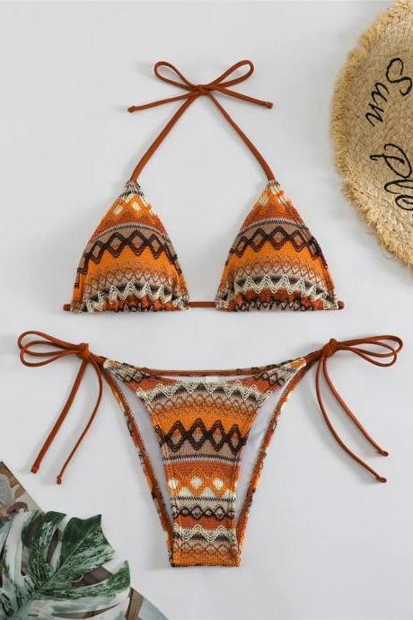 Bohemian Print Halter Neck Bikini Swimwear Set