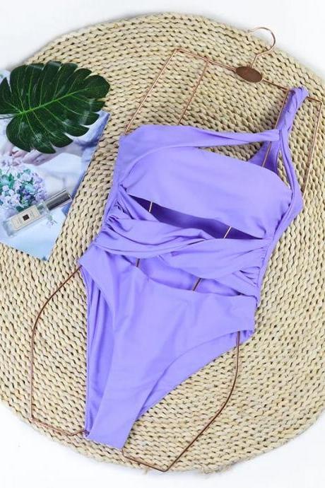 Elegant Lilac One-piece Swimsuit With Cross-front Design