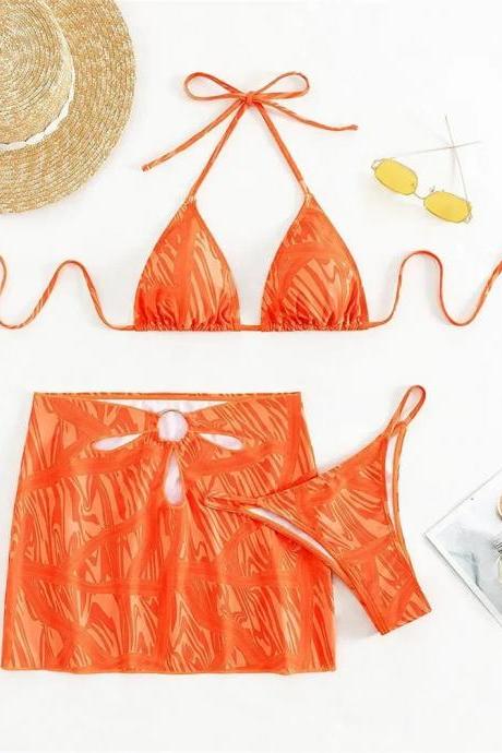Tropical Print High-waist Bikini Set With Cover-up
