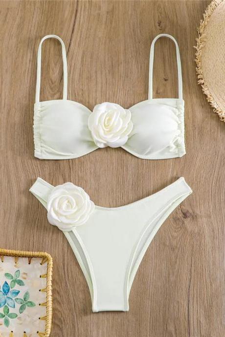 Womens Floral Accent Bikini Set Summer Beachwear Two-piece