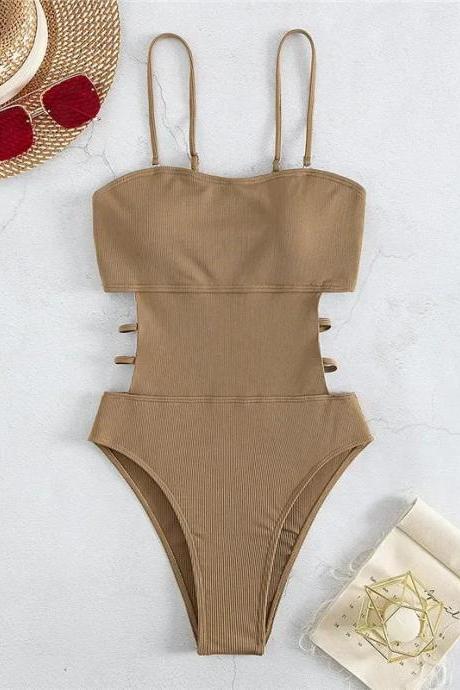Womens Ribbed Cut-out One-piece Swimsuit Swimwear