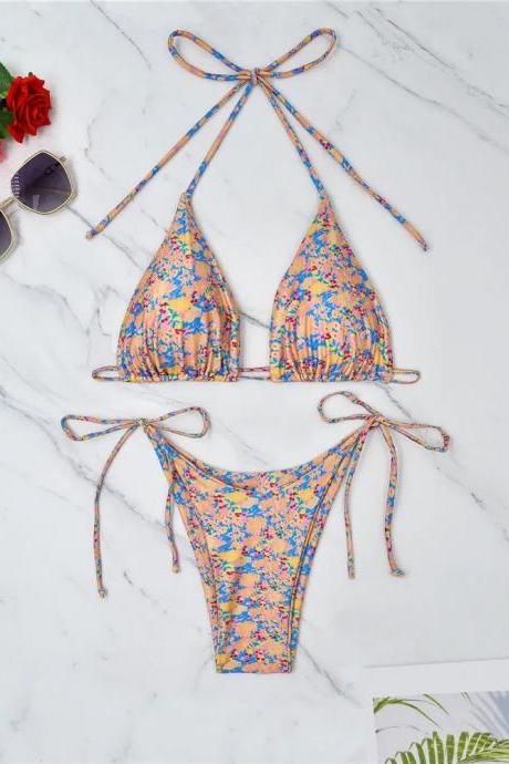 Womens Vibrant Tie-dye Triangle Bikini Set Two-piece