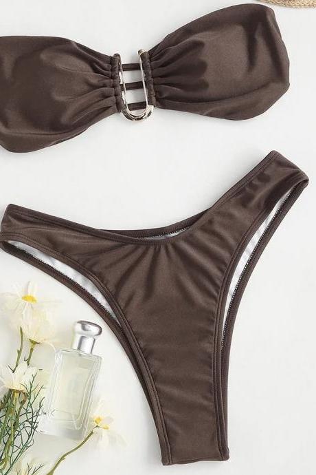 Womens High-waist Bikini Swimwear Set With Ring Detail