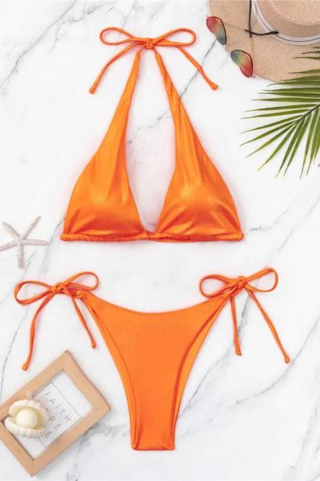 Womens Vibrant Orange Tie-up Bikini Swimwear Set