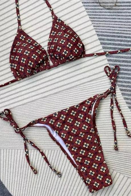 Bohemian Beaded Tassel Two-piece Bikini Swimwear Set