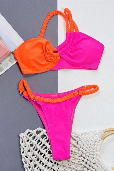 Womens Two-piece Braided Bikini Swimwear Set Bright