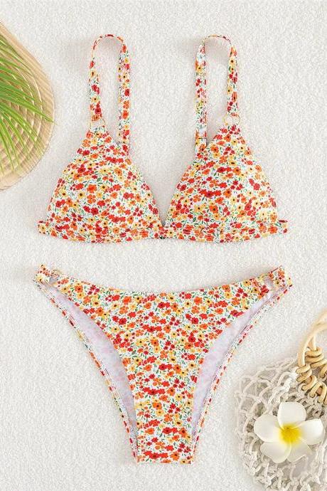 Womens Floral Print Bikini Set Swimwear Two-piece Suit