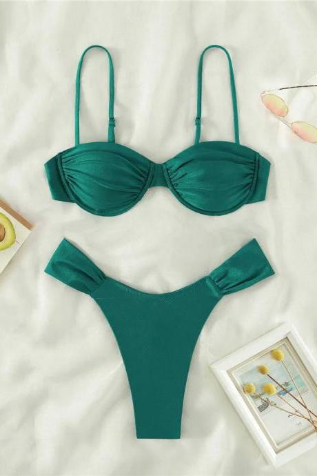 Emerald Green Push-up Bikini Top And Bottom Set