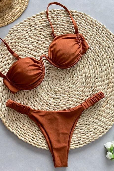 Womens Rustic Orange Bikini Set With High-cut Bottoms