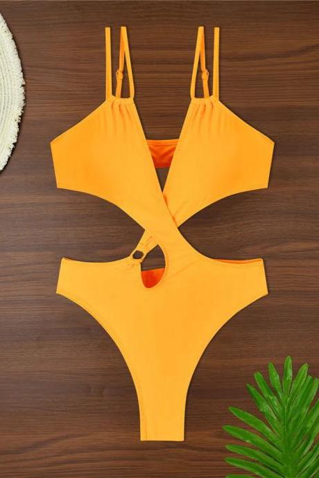 Womens High-waist Cut-out Bikini Set In Sunburst Orange