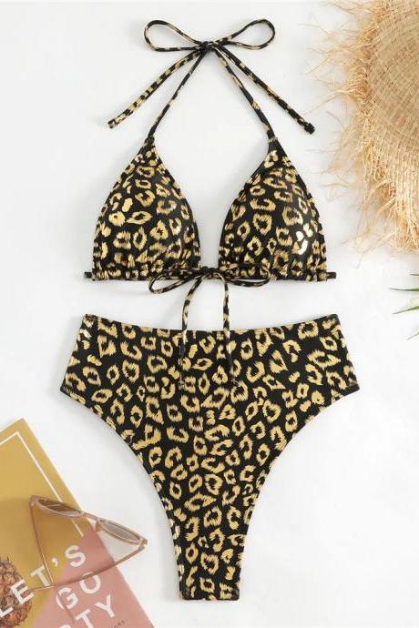 High-waisted Leopard Print Bikini Swimwear Set