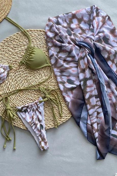 Womens Tie-dye Bikini Set With Matching Sarong Coverup