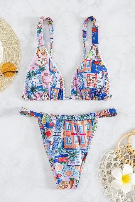 Womens Tropical Print Underwire Bikini Swimwear Set