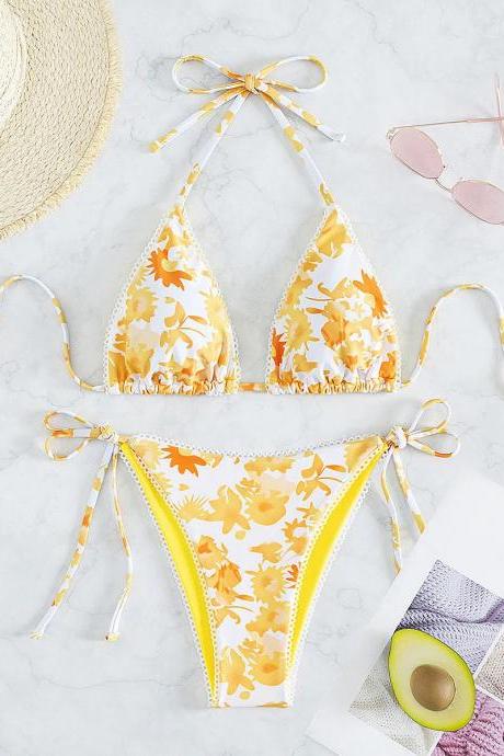 Floral Print Halter Neck Bikini Set Swimsuit Women