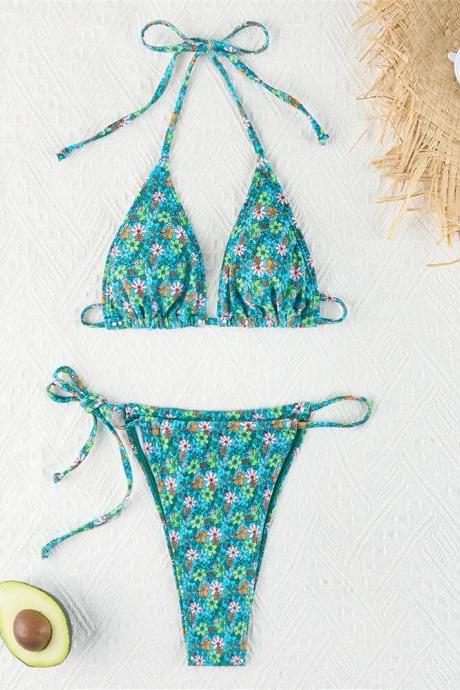 Womens Floral Print Tie-up Bikini Swimwear Set