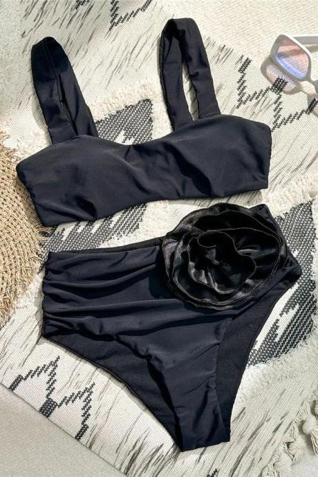 Elegant Black High-waisted Bikini Swimwear Set