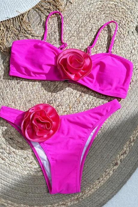 Womens Floral Accent High-waisted Bikini Swimwear Set