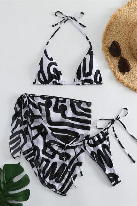 Womens Black And White Zebra Print Bikini Set
