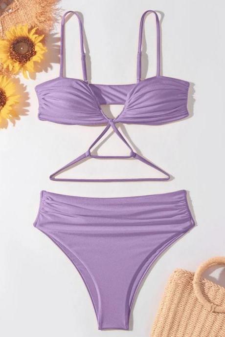 Womens Strappy High-waisted Bikini Set In Lavender
