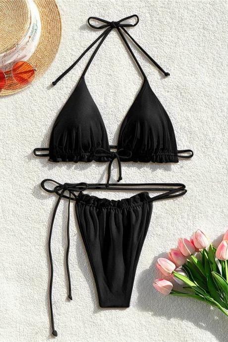 Classic Black Triangle Top String Bikini Set